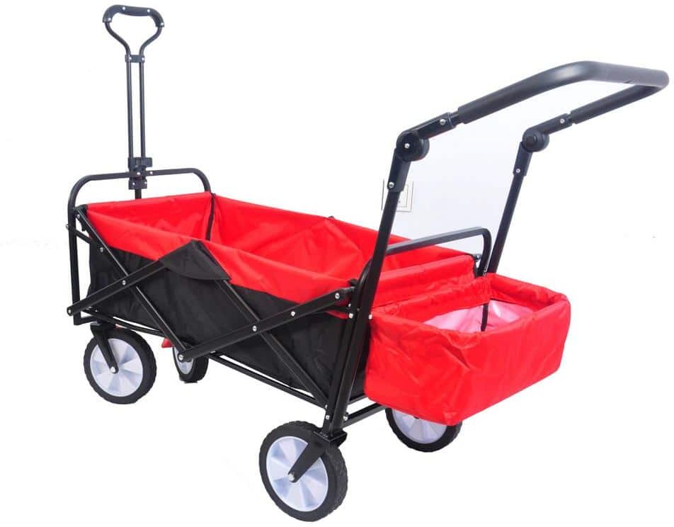 4 cu. ft. Black Fabric Outdoor Folding Utility Wagon Garden Cart with Additional Pack, Pull and Push Handle