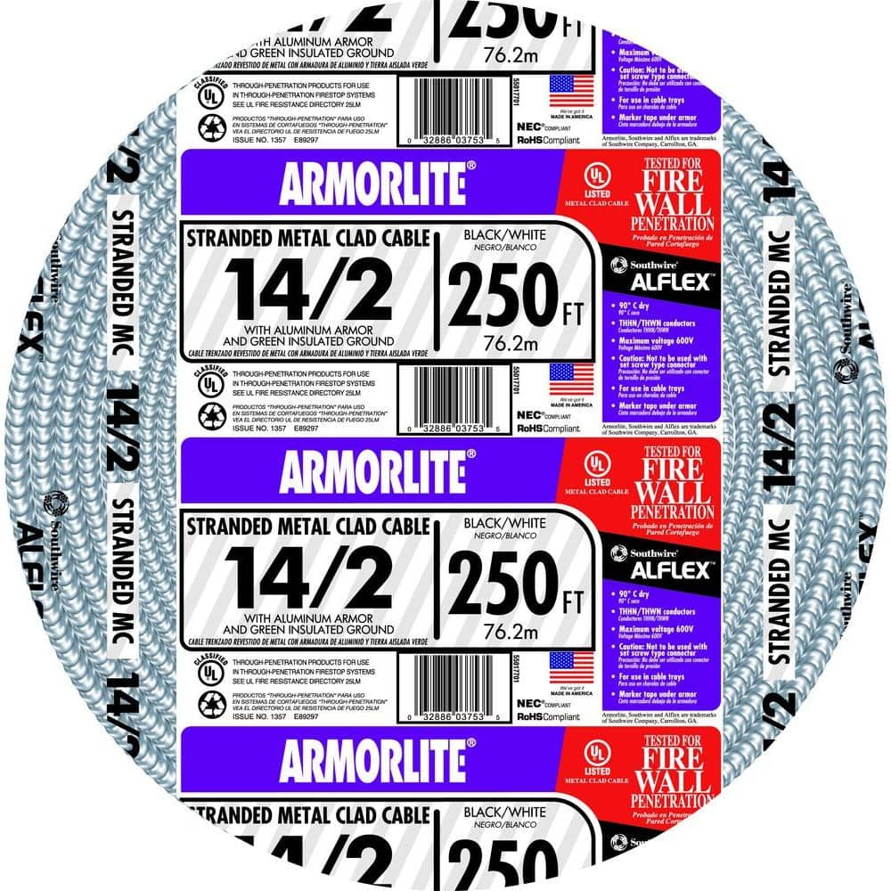 Southwire 14/2 x 250 ft. Stranded CU MC (Metal Clad) Armorlite Cable