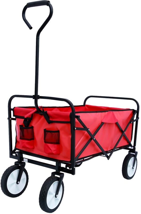 Miscool 3.63 cu. ft. Fabric Folding Wagon Garden Cart Shopping Beach Cart in Red