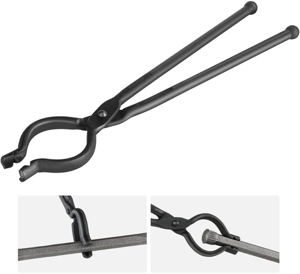 VEVOR Blacksmith Tongs, 18 in. V-Bit Bolt Tongs, Carbon Steel Forge Tongs with A3 Steel Rivets