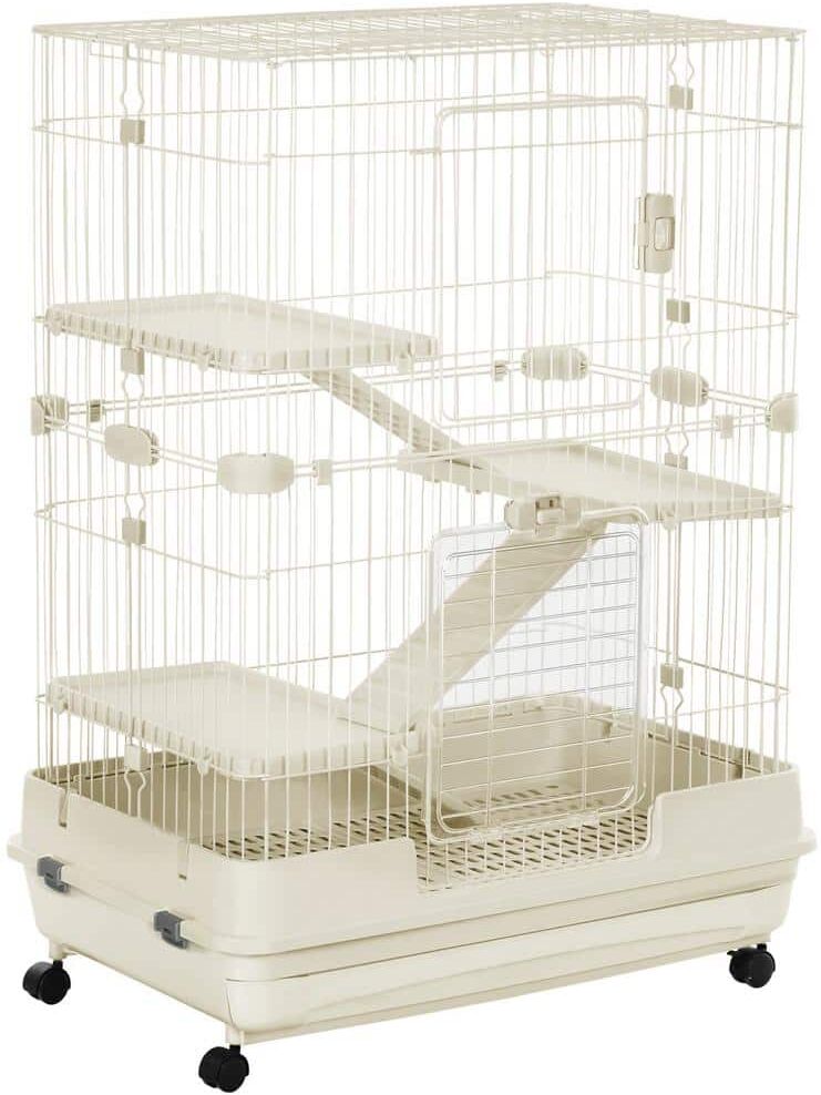 PawHut 4-Level Small Animal Cage with Universal Lockable Wheels, Slide-out Tray White-32 in. L