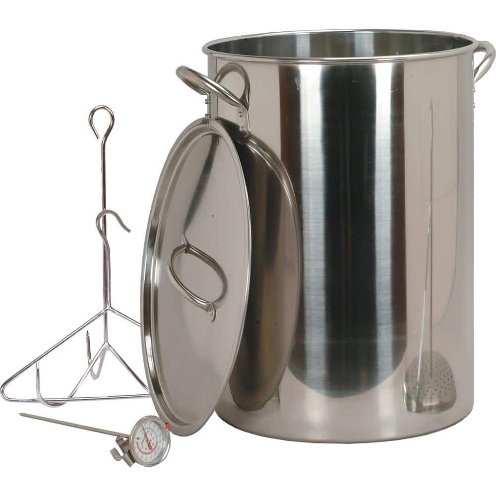 King Kooker 30 qt. Stainless Steel Turkey Pot with Lid Lifting Rack and Hook Deep Fry Thermometer