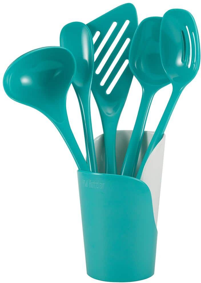 Hutzler Melamine Utensils and Crock in Turquoise (Set of 6)