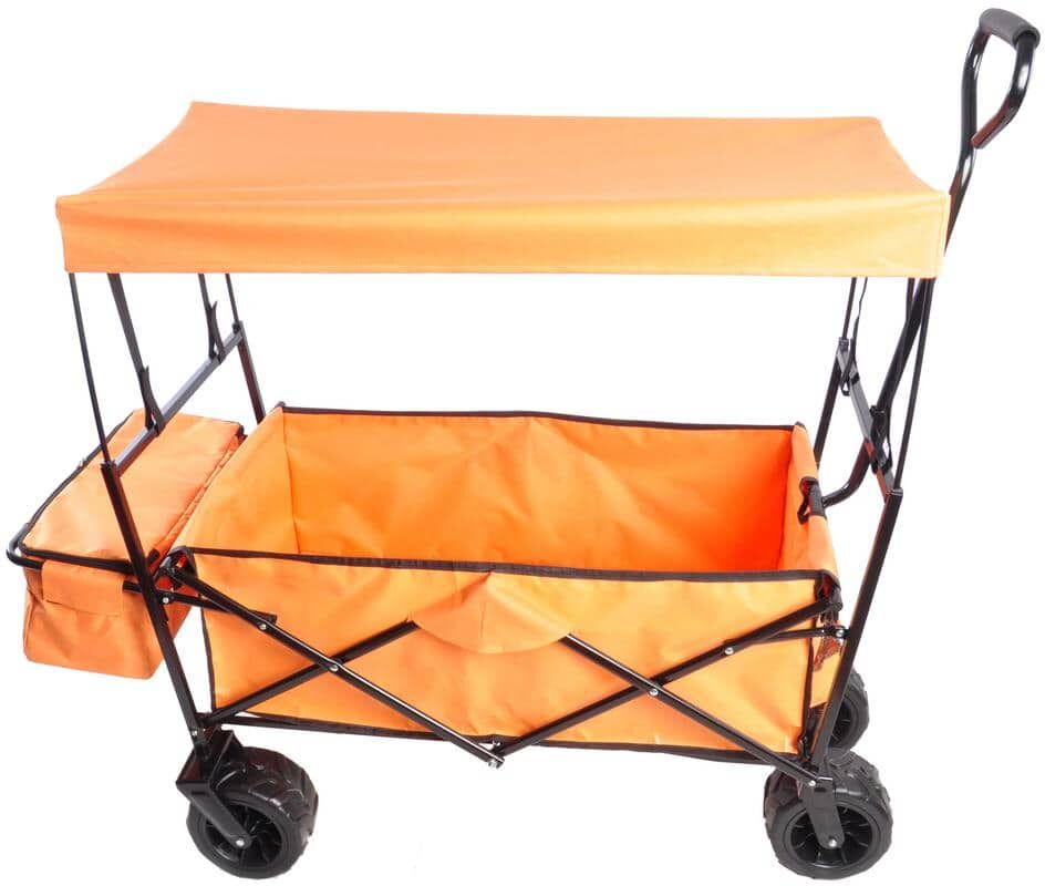 Afoxsos 3.3 cu. ft. Orange Fabric Folding Wagon Shopping Beach Garden Cart