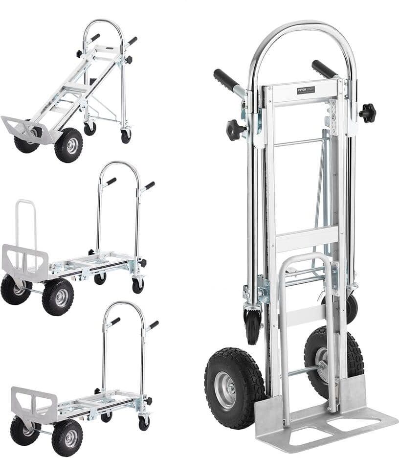 VEVOR 4-in-1 Aluminum Folding 1000 lbs. Capacity Hand Truck with Rubber Wheels Heavy-Duty Industrial Collapsible Cart