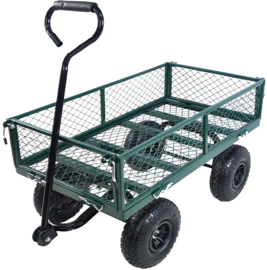 Huluwat 3.5 cu. ft. Steel Green Wagon Cart Garden Cart with Detachable Sides