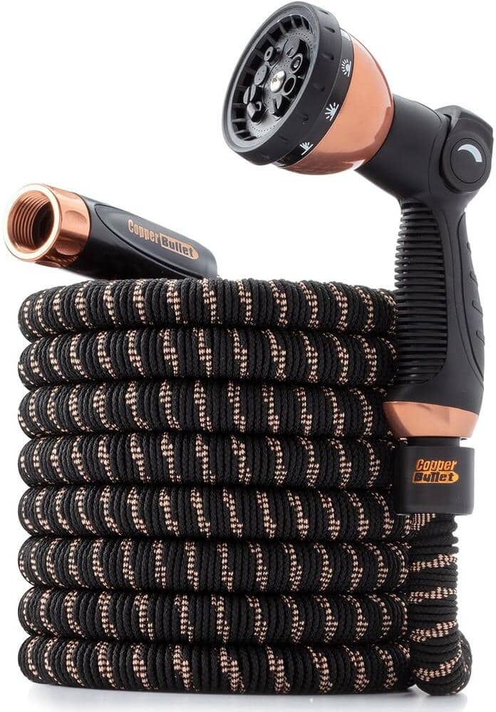 ITOPFOX 3/4 in. Dia x 75 ft. Lightweight Garden Hose with 10 Pattern Thumb Spray Nozzle and Pocket Hose Copper Bullet