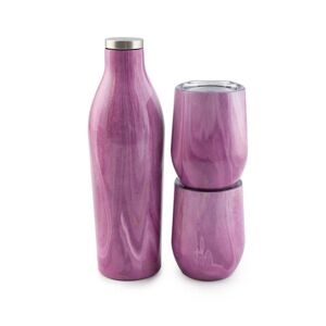 Cambridge 12 oz. Wine Growler and 25 oz. Tumbler Stainless Steel Set in Pink Geode (3-Piece)