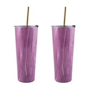 Cambridge 24 oz. Pink Geode Decal Stainless Steel Straw Tumblers (2-Pack)