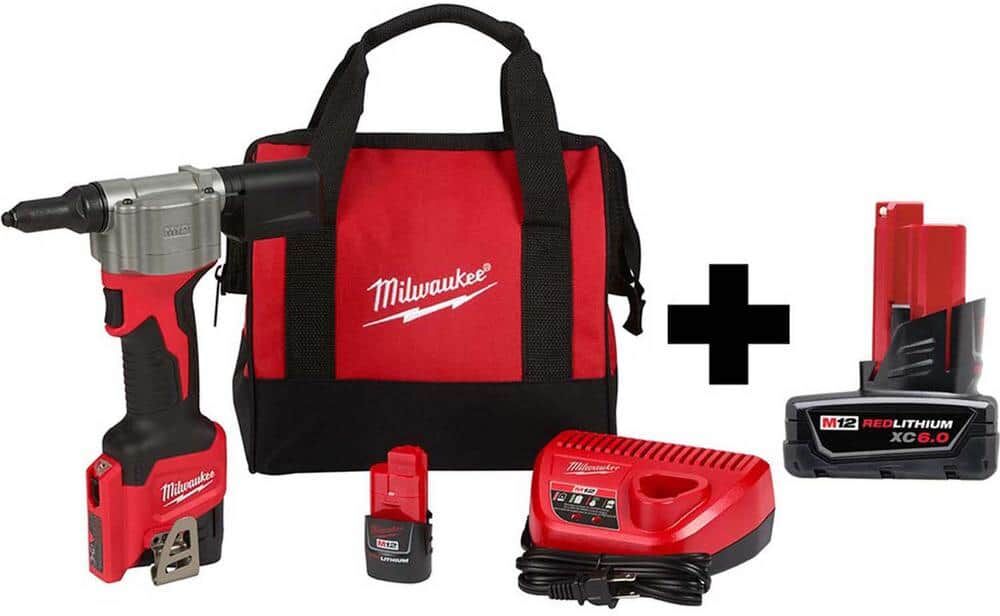 Milwaukee M12 12-Volt Lithium-Ion Cordless Rivet Tool Kit with Free M12 6.0 Ah Battery