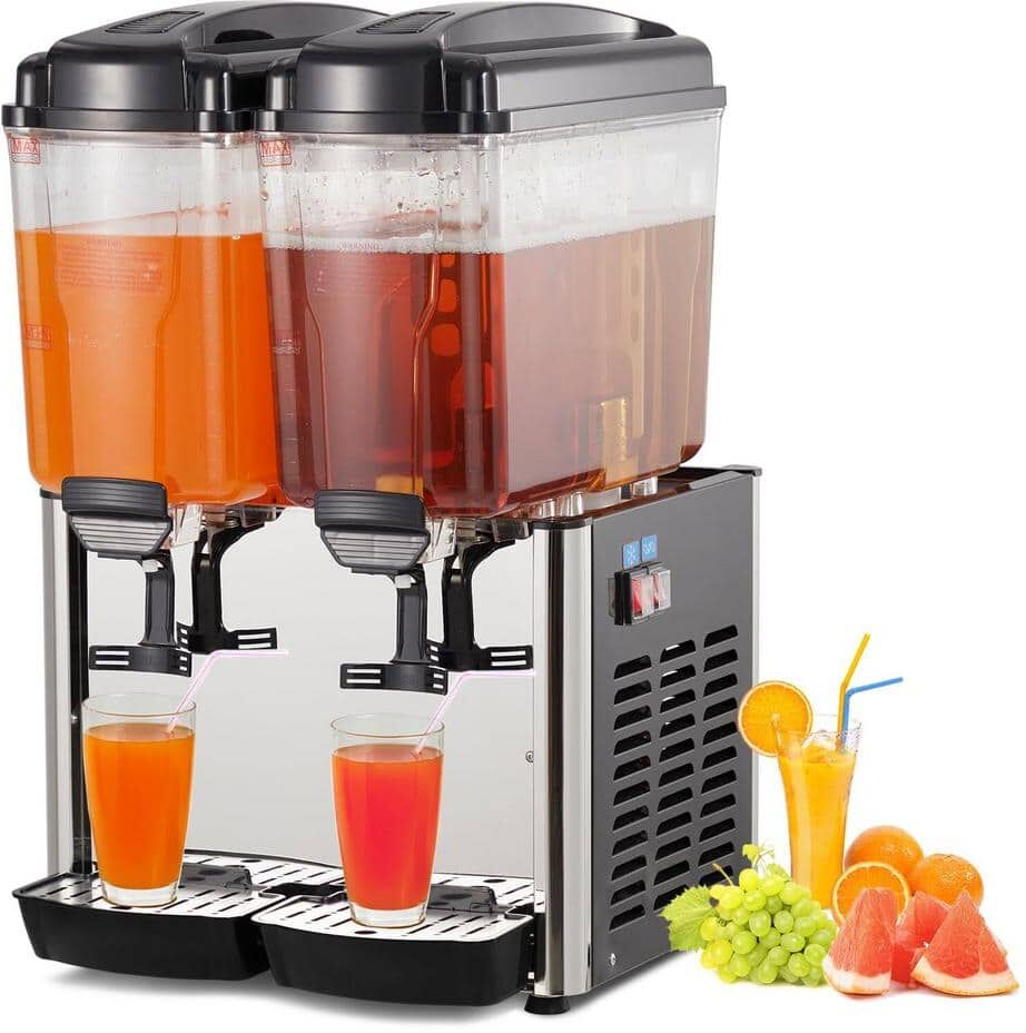 115-Volt Plastic Commercial Beverage Dispenser 9.5 Gal. 2-Tanks Ice Tea Cold Drink Machine with Thermostat Controller