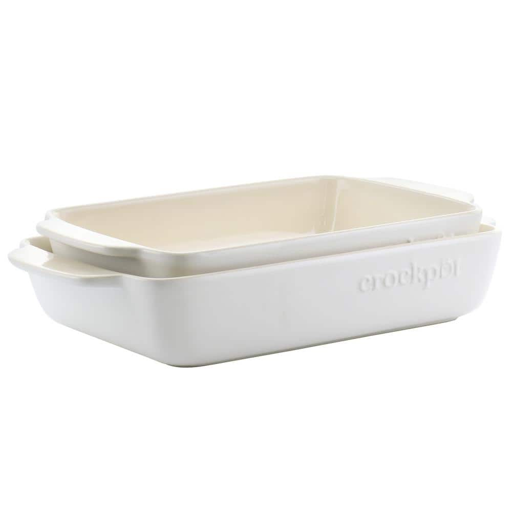 Crock-Pot Artisan 2-Piece 2.5 qt. and 3.5 qt. Rectangular Stoneware Bake Pan Set in Cream