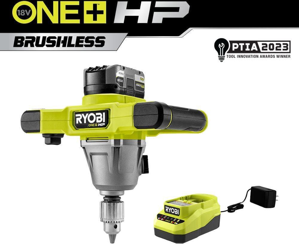 RYOBI ONE+ 18V HP 1/2 in. Mud Mixer Kit with 4.0 Ah Battery and Charger