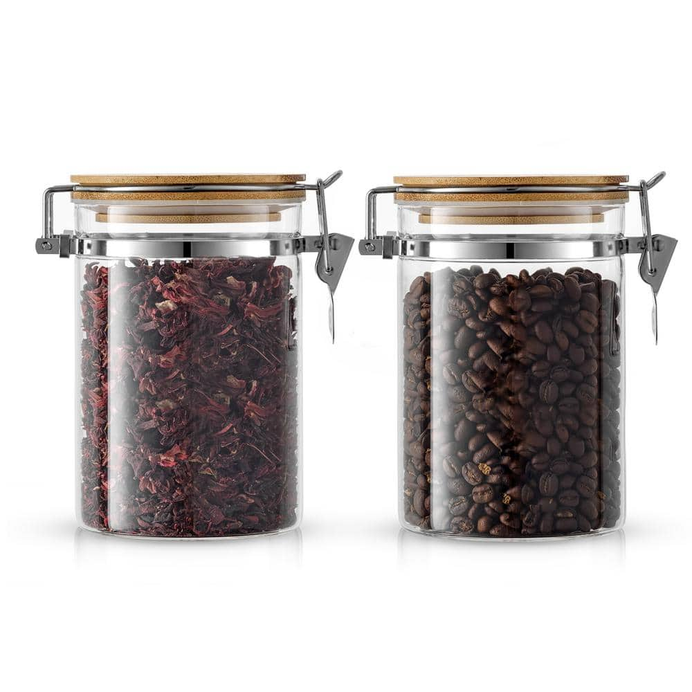 JoyJolt JoyFul 2-Piece 27 oz. Glass Food Storage Jars with Airtight Bamboo Clamp Lids