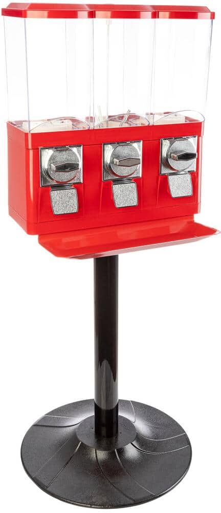 GREAT NORTHERN Red Gumball Machine - Triple Candy Machine Dispenser for Gumballs, Capsules, and Candy - Vending Machines for Business