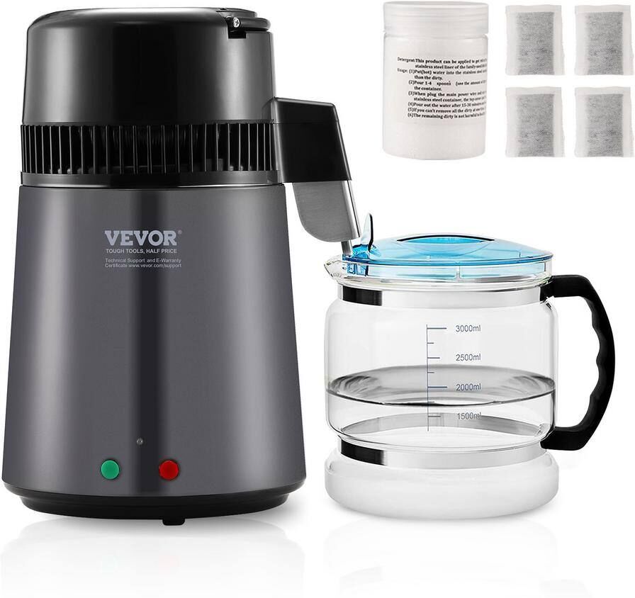 VEVOR Water Distiller 16-Cups Gray Purifier Filter 11.02 in. W 1.05 gal. for Home Countertop Stainless Steel Interior Gray