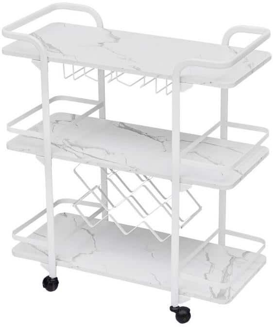 8-Bottle White Metal Wine Rack Serving Trolley Bar Cart for Hotel Dining Room Restaurant