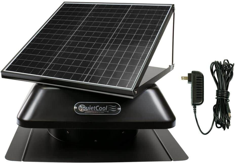 QuietCool 40-Watt Hybrid Solar/Electric Powered Roof Mount Attic Fan with Included Inverter for Nighttime Cooling