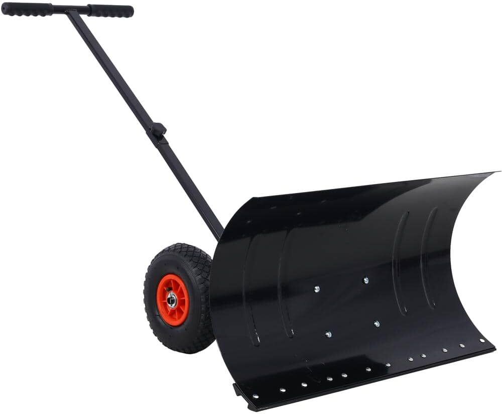 Angel Sar 40 in. Adjustable Rubber Handle Steel Blade Snow Shovel with Wheels