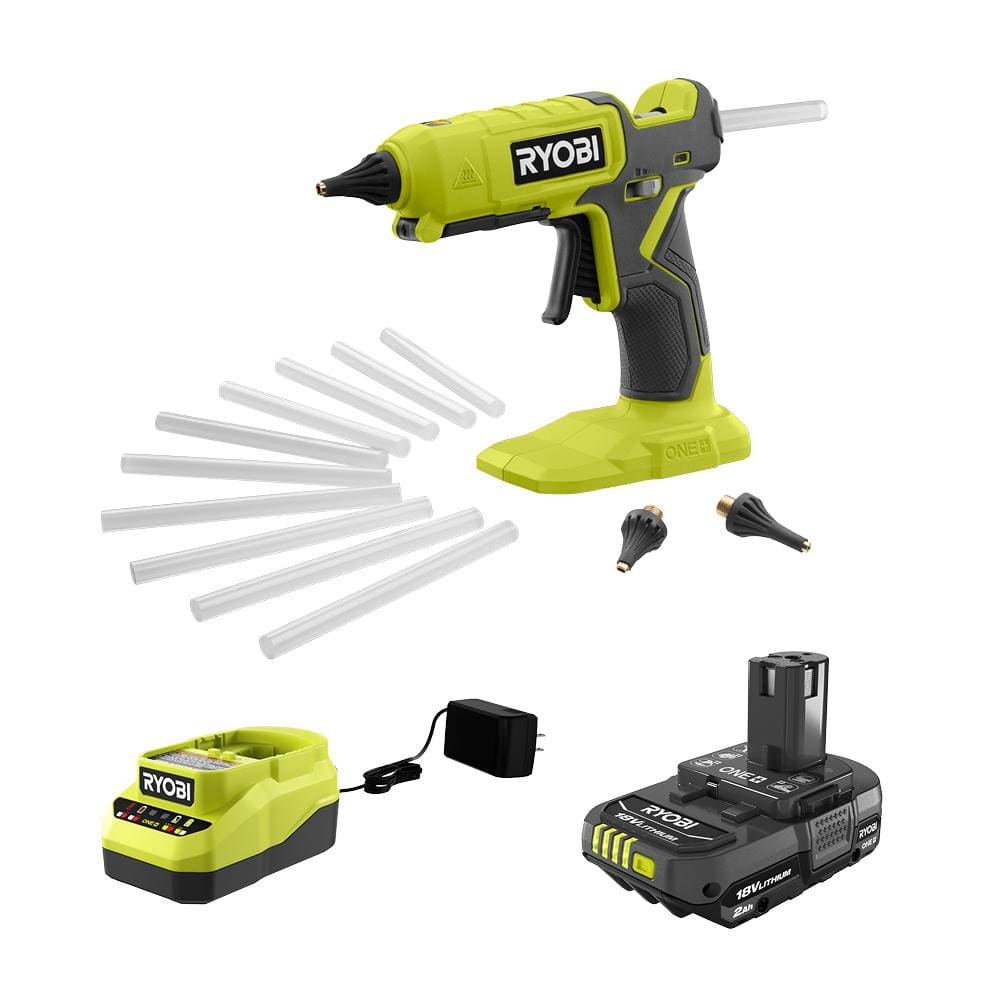 RYOBI ONE+ 18V Cordless Dual Temperature Glue Gun Kit with 2.0 Ah Battery and 18V Lithium-Ion Charger