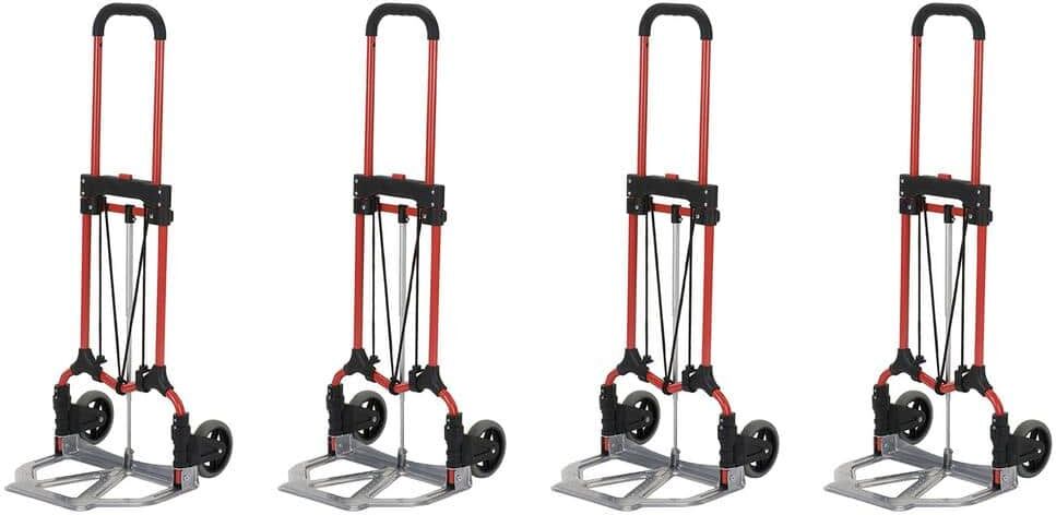 Magna Cart 160 lbs. Capacity Personal MCI Folding Hand Truck with Rubber Wheels, Red/Silver (4-Pack)