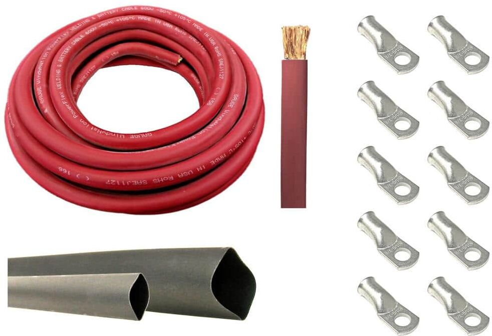 WindyNation 1/0-Gauge 10 ft. Red Welding Cable Kit Includes 10-Pieces of Cable Lugs and 3 ft. Heat Shrink Tubing