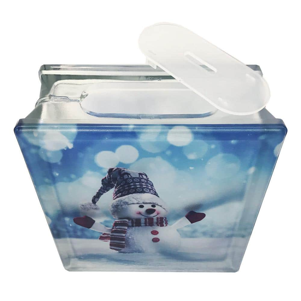 REDI2CRAFT Holiday Art Series 7.5 in. x 7.5 in. x 3.125 in. Wave Glass Block for Arts and Crafts with Snowman Theme