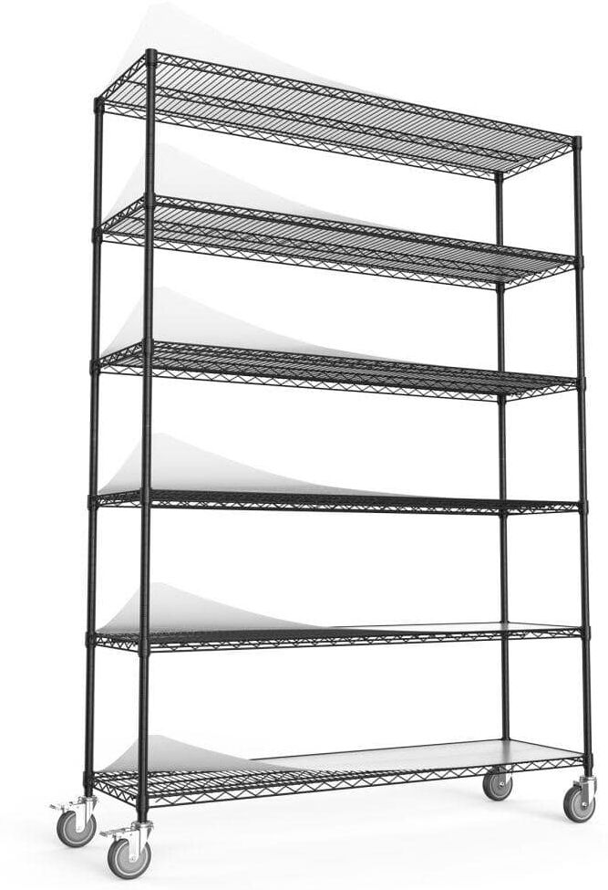 Amucolo 6-Tier Black Heavy Duty Storage Wire Rack with Wheels, 6000 lbs. NSF Height Adjustable Metal Garage Storage Rack