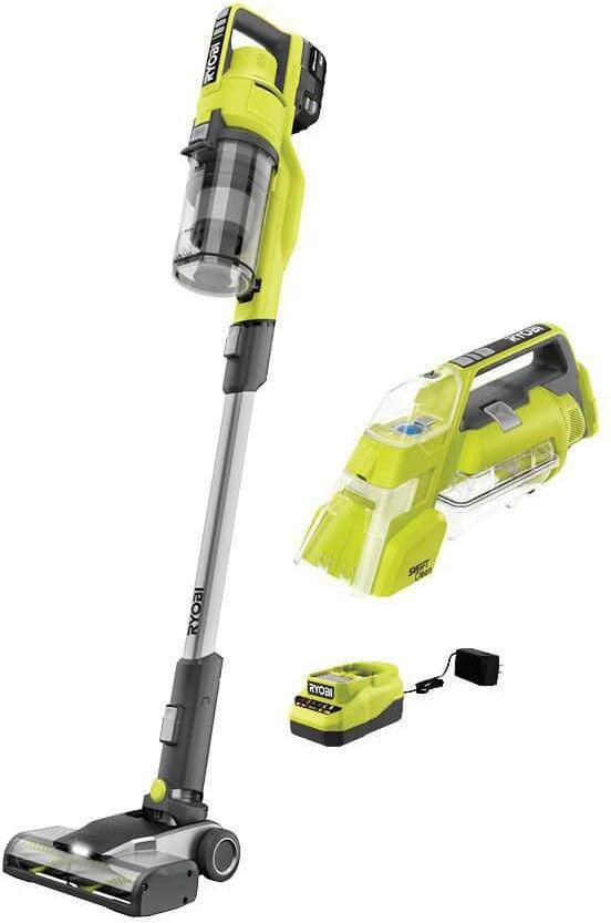 RYOBI ONE+ 18V Cordless Stick Vacuum Cleaner Kit w/ 4.0 Ah Battery, Charger, & ONE+ Cordless SWIFTClean Spot Cleaner