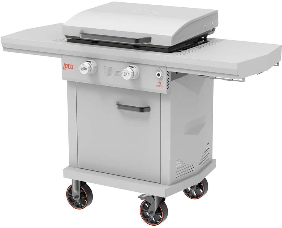 LOCO Series I 26 in. 2-Burner Digital Propane SmartTemp Flat Top Grill / Griddle in Chalk Finish with Enclosed Cart and Hood