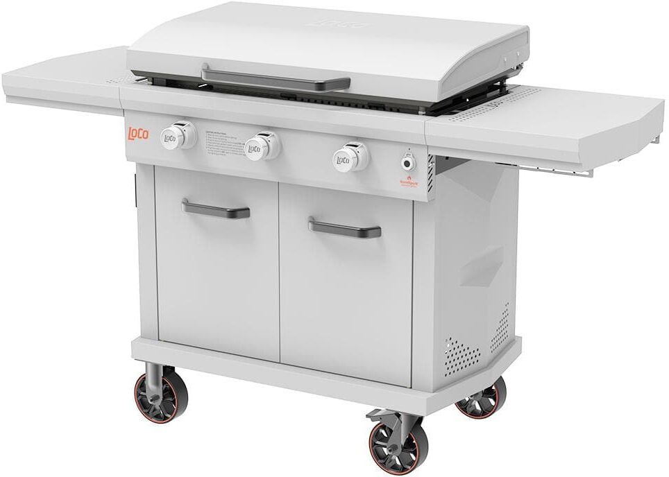 LOCO Series II 36 in. 3-Burner Digital Propane SmartTemp Flat Top Grill / Griddle in Chalk Finish with Enclosed Cart and Hood