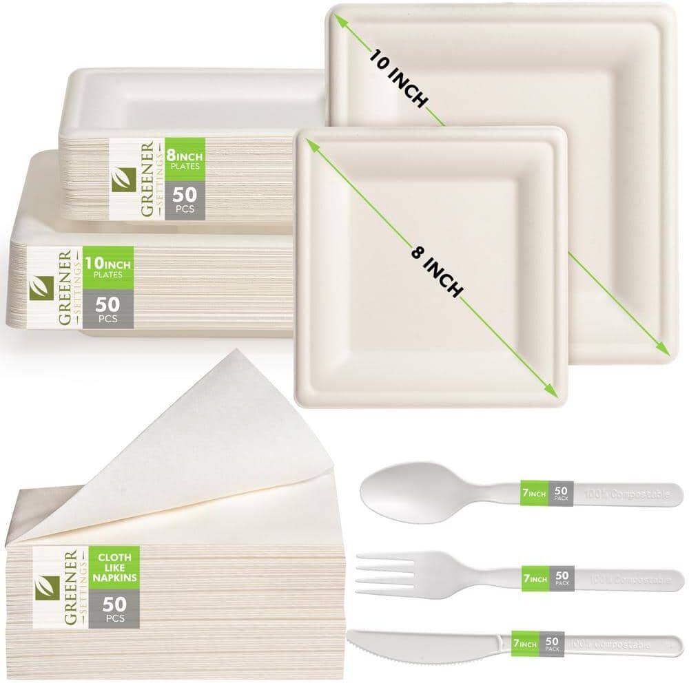 GREENER SETTINGS 10 in./8 in. Ivory Disposable Paper Plate Combo Set Silverware Napkins (Serves 200 Guest Per Case)