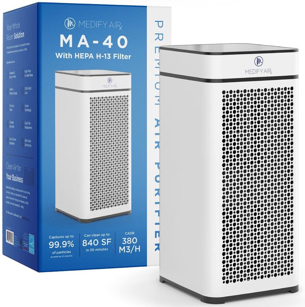 MEDIFY AIR Air Purifier with H13 True HEPA Filter 840 sq. ft. Coverage 99.9% Removal to 0.1 Microns White (1-Pack)