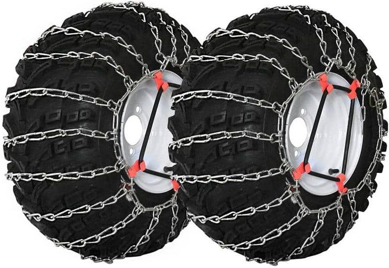 OAKTEN 22x8x10, 22x9x12, 23x6.5x12, 23x8.5x12 in. 2-Link Tire Chains with Tensioners, Zinc Plated Chains, Set of 2