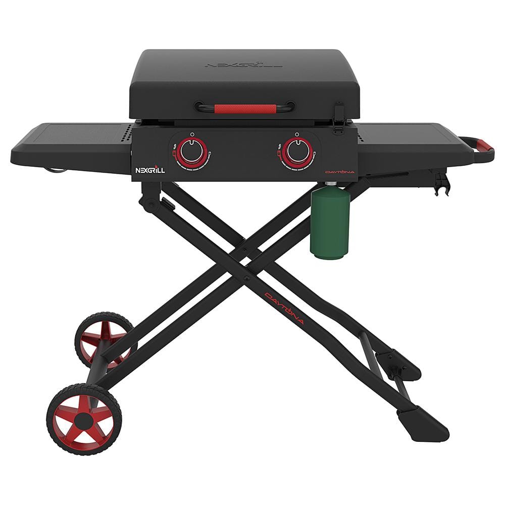 Nexgrill Daytona 2-Burner Propane Gas Grill 21 in. Flat Top Griddle with Foldable Cart in Black