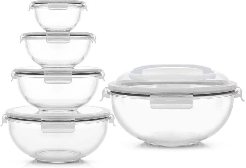 JoyJolt JoyFul 5 Glass Mixing Bowls With Lids - Black