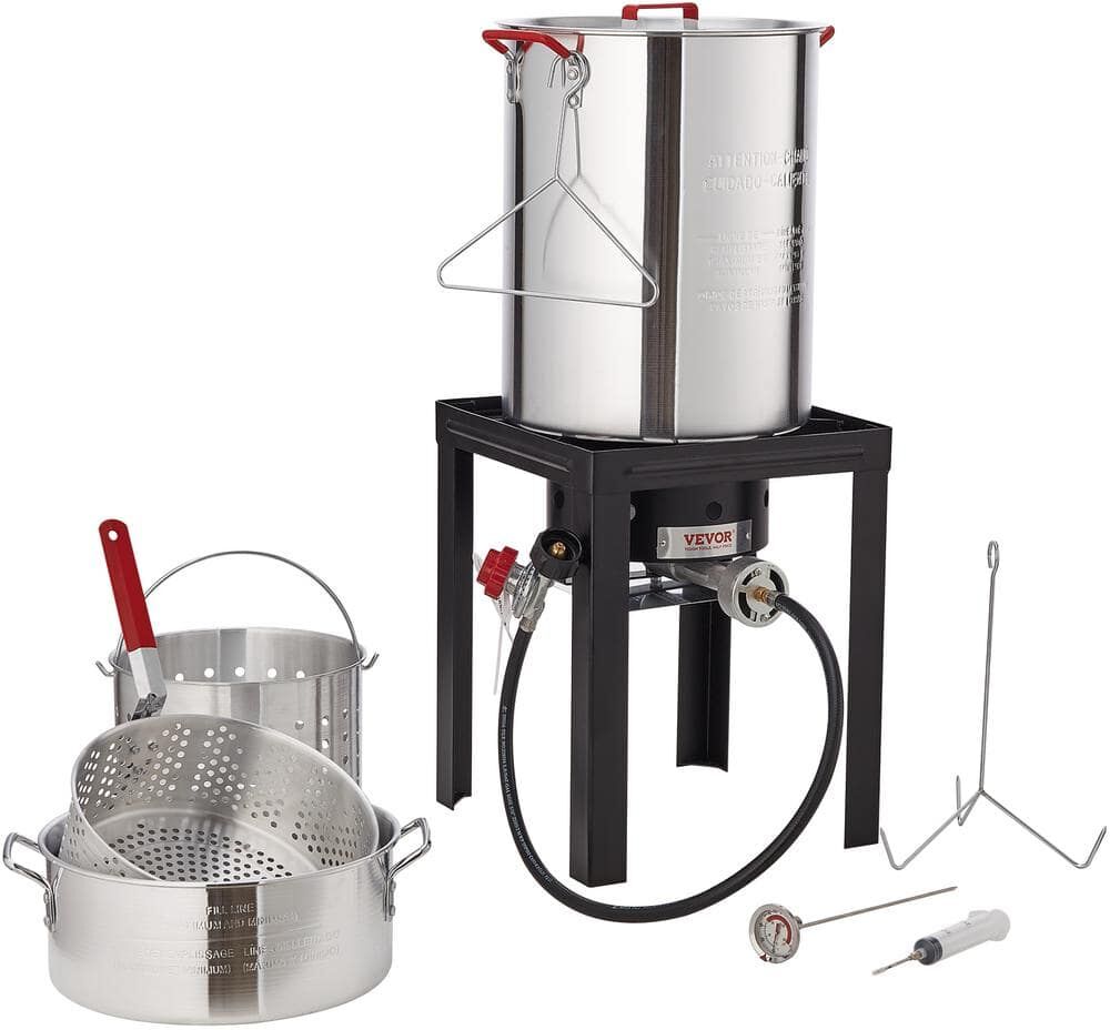 VEVOR Turkey 30 qt. Deep Fryer Turkey and 10 qt. Fish Steamer Cooker Set 54,000 BTU Burner Propane Gas Boiler