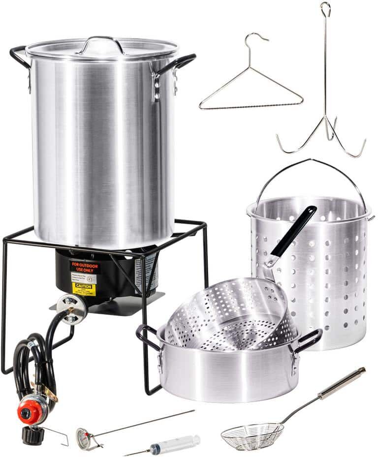 Barton 4-in-1 30 qt. Turkey Fryer and 10 qt. Fish Fryer Boiler Steamer Set with 37,000 BTU Cast Iron Burner