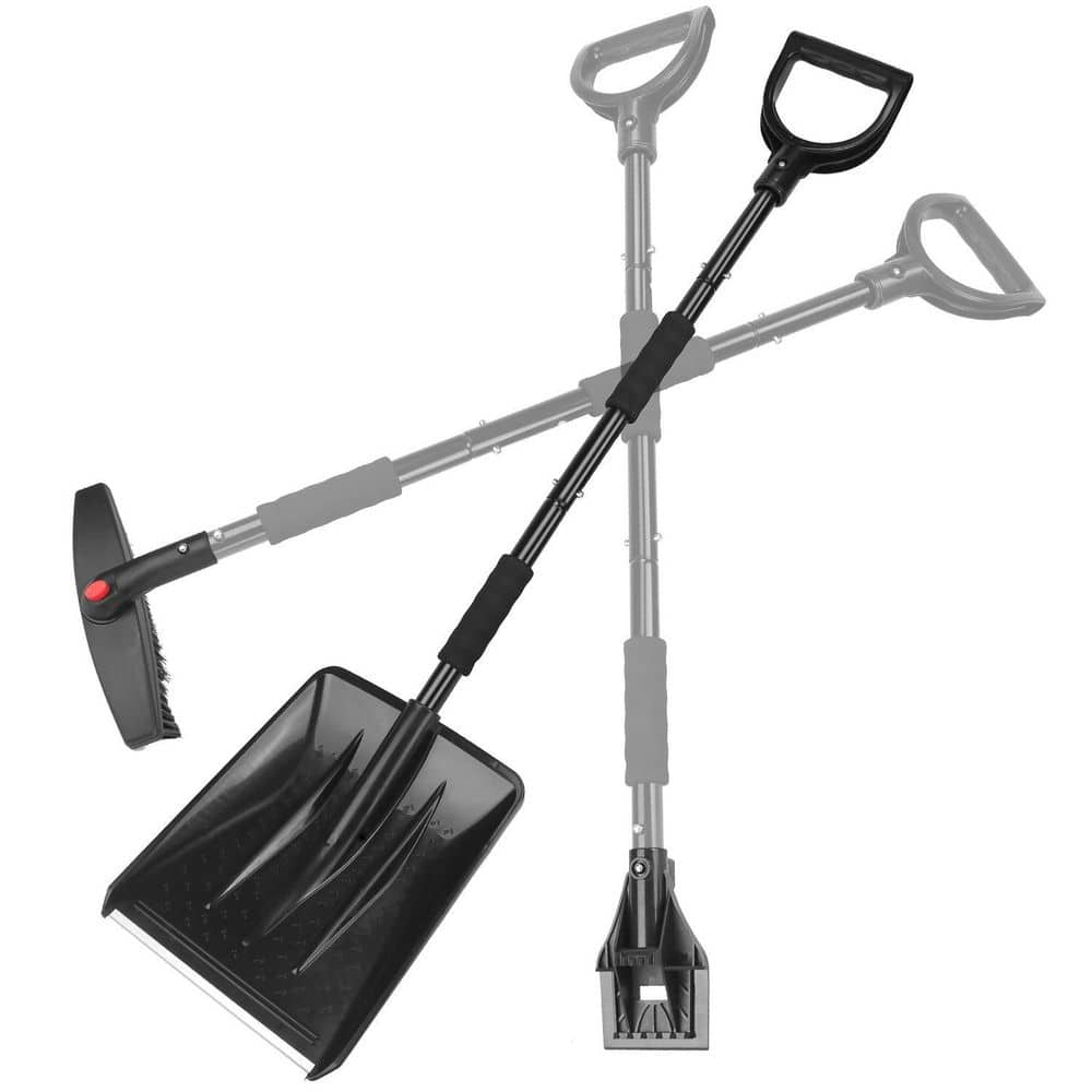 Cisvio 45.7 in. Metal Handle Steel 3-In-1 Snow Shovel Kit Brush Ice Scraper Collapsible Design Snow Removal