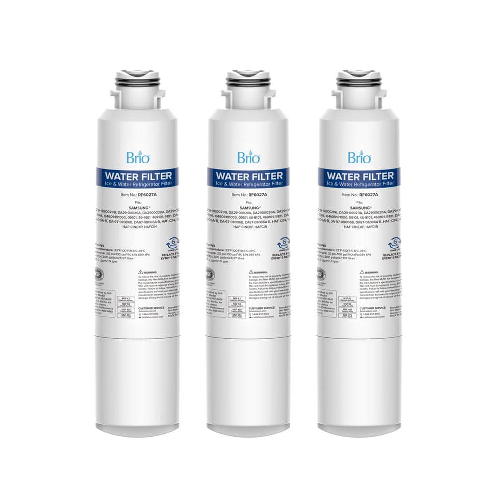 Brio 6027A Refrigerator Water Filter Replacement 3-Pack for Samsung Da29-00020B, DA29-0D020A. CA:29000:20A, DA29-000taA
