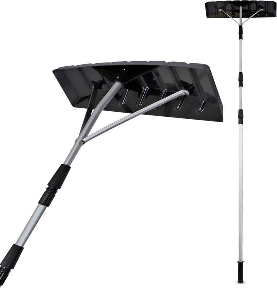 Gardenised Snow Rake Shovel for Roof Cleaning with 21 ft. Twist-N-Lock Extendable Lightweight Aluminum Handle