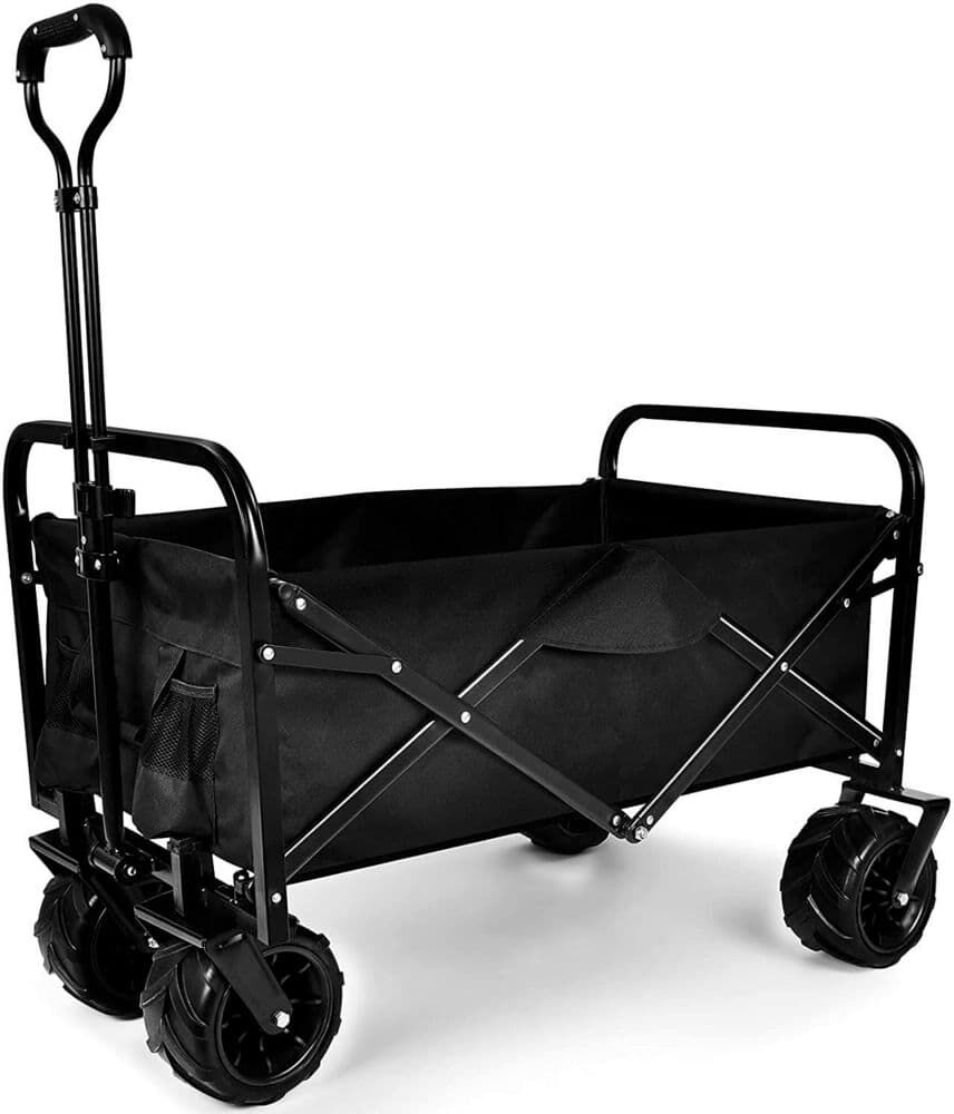 Kahomvis Heavy Duty Folding Portable Steel Cart Wagon in Black with 7 in. Widened All-Terrain Wheels