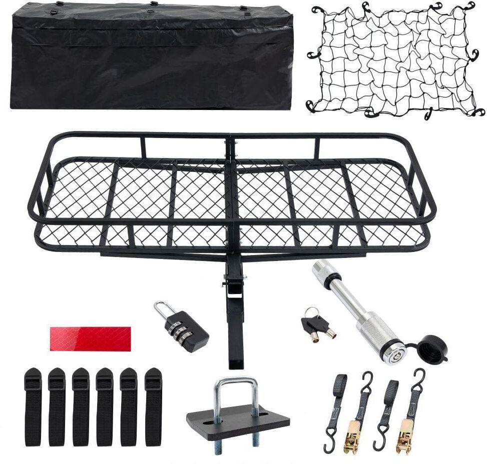 Amucolo 60 in. x 24 in. Black Hitched Mounted Folding Cargo Basket with Cargo Net, 500 lbs. Capacity for Car SUV Truck Trailer