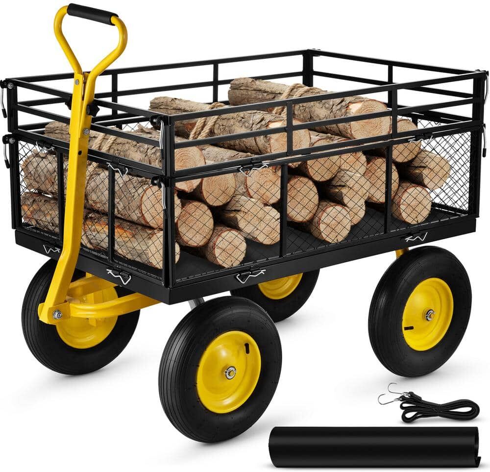 VEVOR 12.8 cu.ft. Steel Garden Cart Heavy Duty 1400 lbs. Capacity Utility Metal Wagon with 2-in-1 Handle and 15 in. Tires