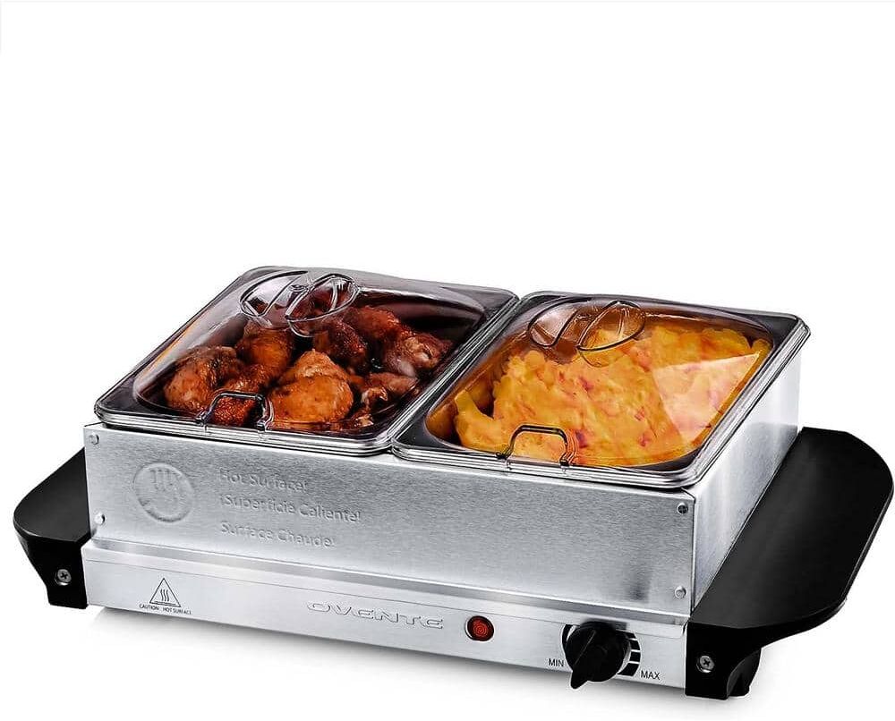 OVENTE Electric Buffet Server and Food Warmer with 2 1.5 qt. Pan and Stainless Steel Warming Tray