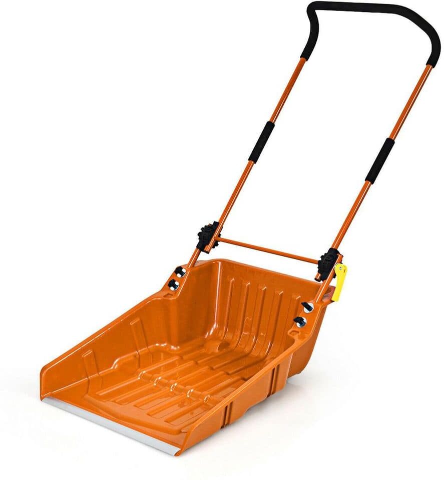 WELLFOR 58 in. Metal Handle Plastic Blade Snow Shovel in Orange