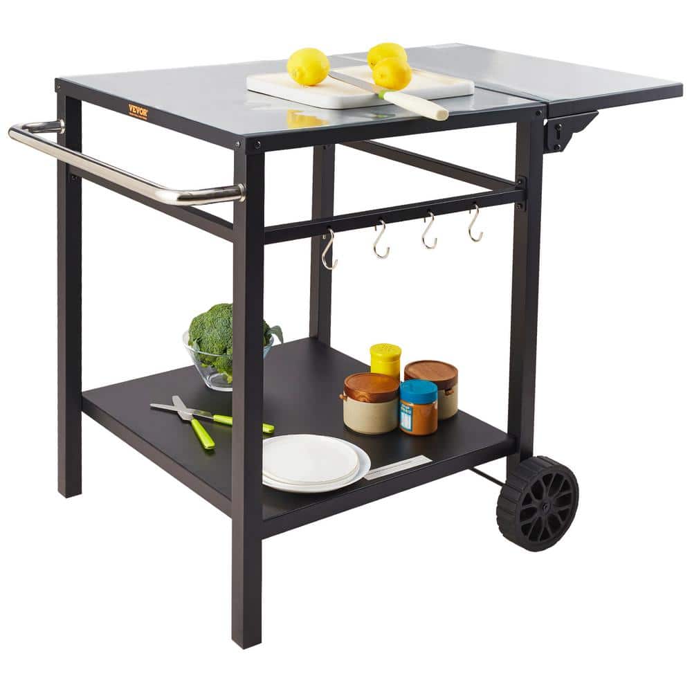 VEVOR Outdoor Grill Cart with Double-Shelf BBQ Movable Food Prep Table Multifunctional Foldable Iron Table Top