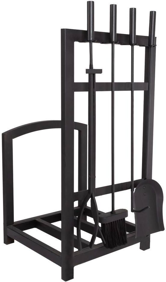 Lavish Home Fireplace Tool Set and Log Rack - 5-Piece Set (Matte Black)