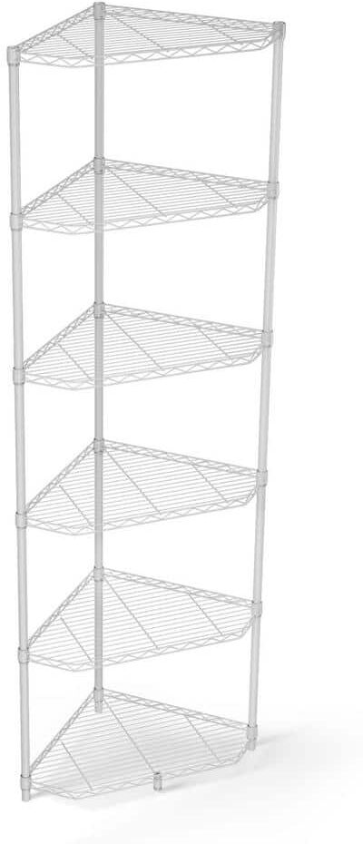 Tileon 6 Tier Corner Wire Shelf Rack, Adjustable Metal Heavy Duty for Bathroom, Living Room, Kitchen-White