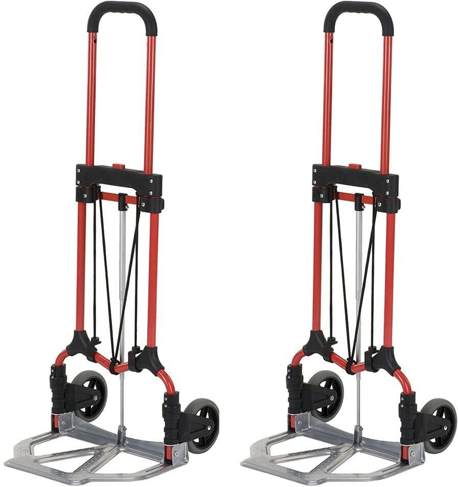 Magna Cart 160 lbs. Load Capacity Red/Silver Personal Folding Hand Truck with Rubber Wheel (2-Pack)